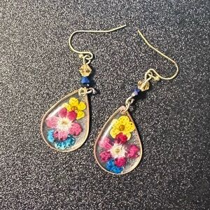 Floral Teardrop Earrings with Multicolor Crochet Design